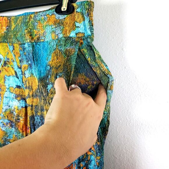 Women's Soft Surroundings Water Color Splash Art To Wear Smocked Satin Pants Sm - Picture 4 of 11
